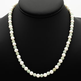 14k Gold, Pearl, and Celadon Jade 18 in. Beaded Necklace, CFWP
