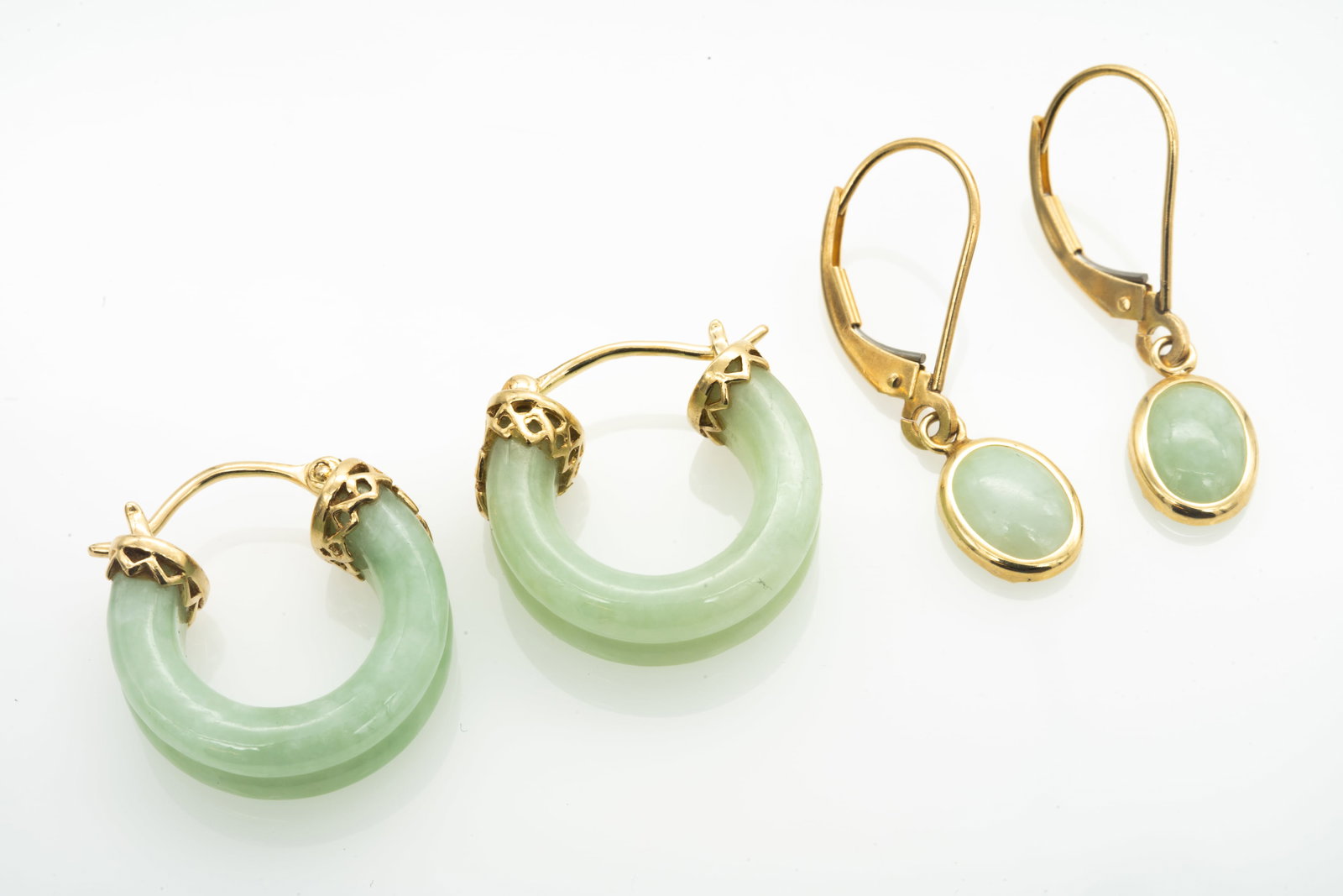 2 Pairs of Contemporary 14k Gold Jade Earrings (1 of 5)