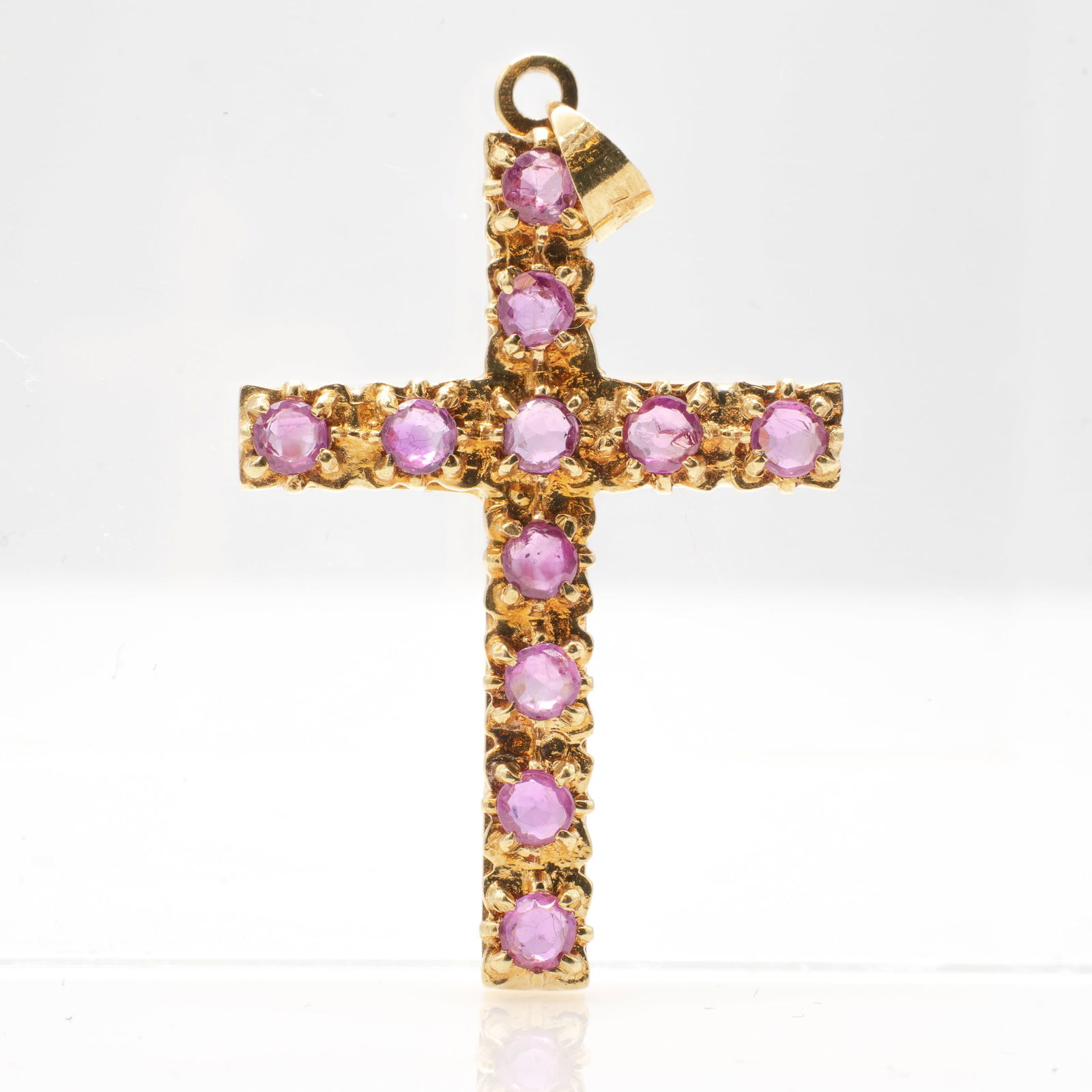 Vintage 18k Gold, and Pink Sapphire Cross Pendant (1 of 6)