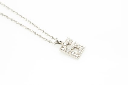 14k White Gold and Diamond "G" Initial Pendant and Chain