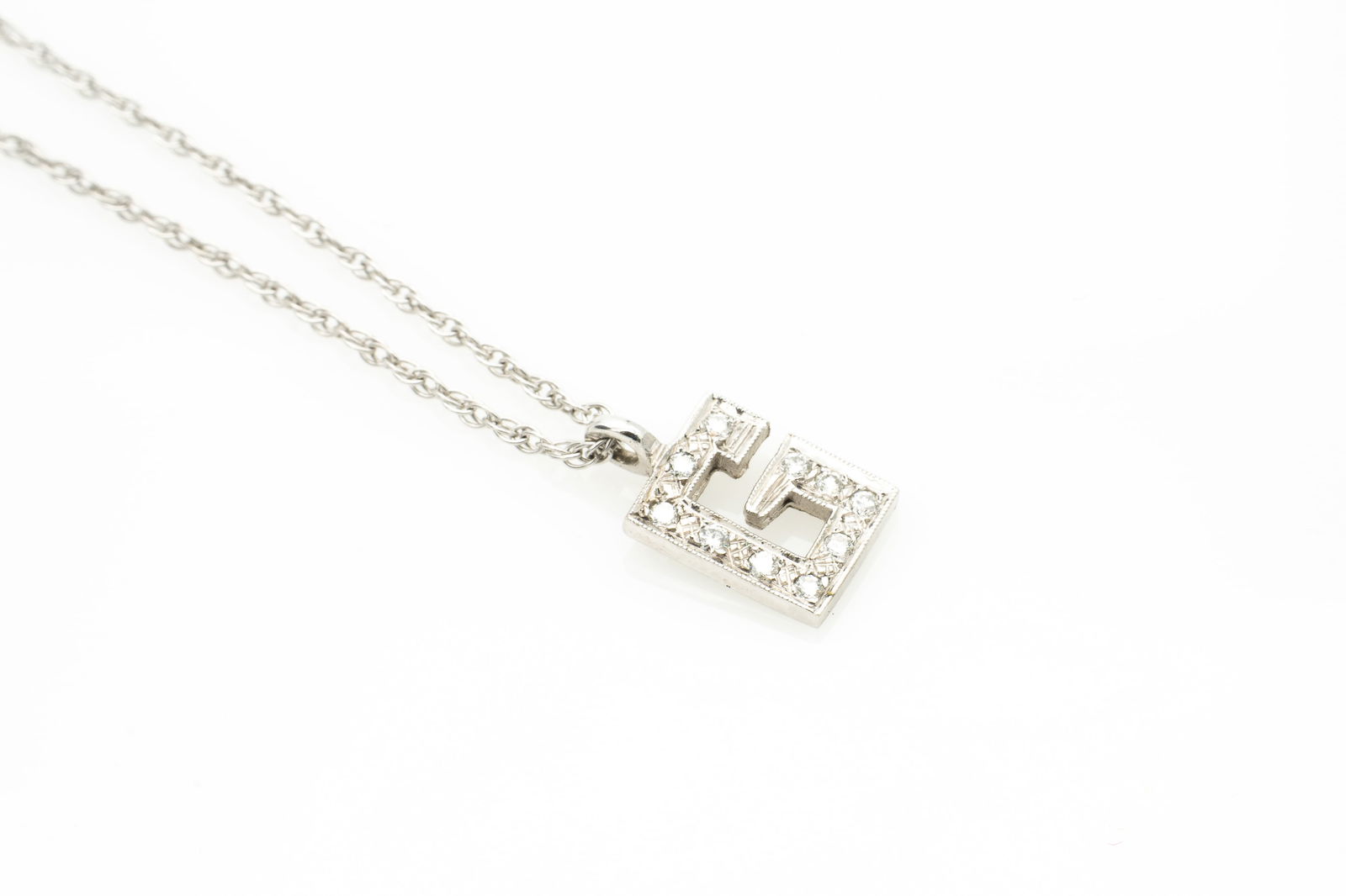 14k White Gold and Diamond "G" Initial Pendant and Chain (1 of 4)