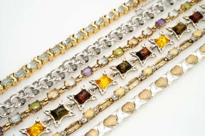 Lot of 6 Sterling Silver Multi Gemstone, Amber, Opal Womens Bracelets