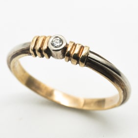 Vintage 18k Gold Diamond Bi Color Band