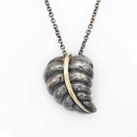 Tiffany & Co. Nature Leaf Pendant Necklace, Sterling Silver 925 and 18K Gold