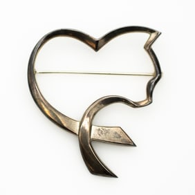 Tiffany & Co. Paloma Picasso, Cat Heart Sterling Silver Brooch