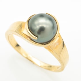 14k Gold Tahitian Pearl Ring, Size 9