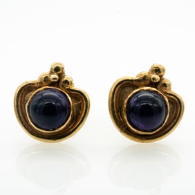 Signed Designer 14k Gold Amethyst Earrings