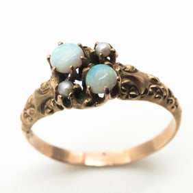 Antique Solid 10k Gold Opal Pearl Victorian Ring