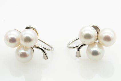 Vintage Akoya Cultured Pearl 14k White Gold Earrings