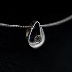 14k White Gold and Diamond Teardrop Necklace