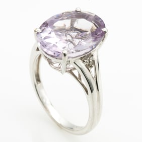 Rose de France Amethyst Ring 18k White Gold, Size 9