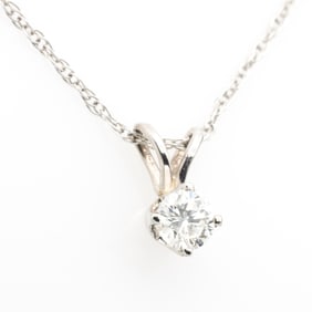 Vintage 14k White Gold 1/4ct Solitaire Diamond Pendant Necklace