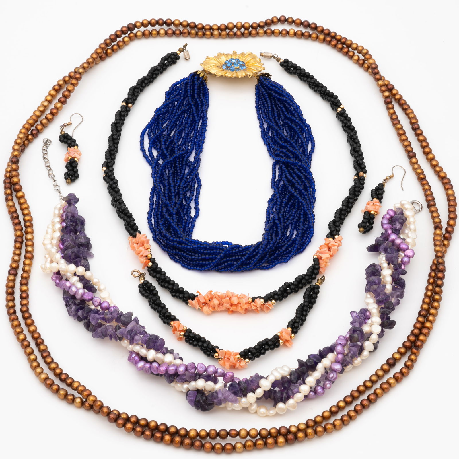 Lot of 4 Contemporary Necklaces, Earrings and Bracelet, Amethyst, Pearl, Onyx, Ross Simons (1 of 7)