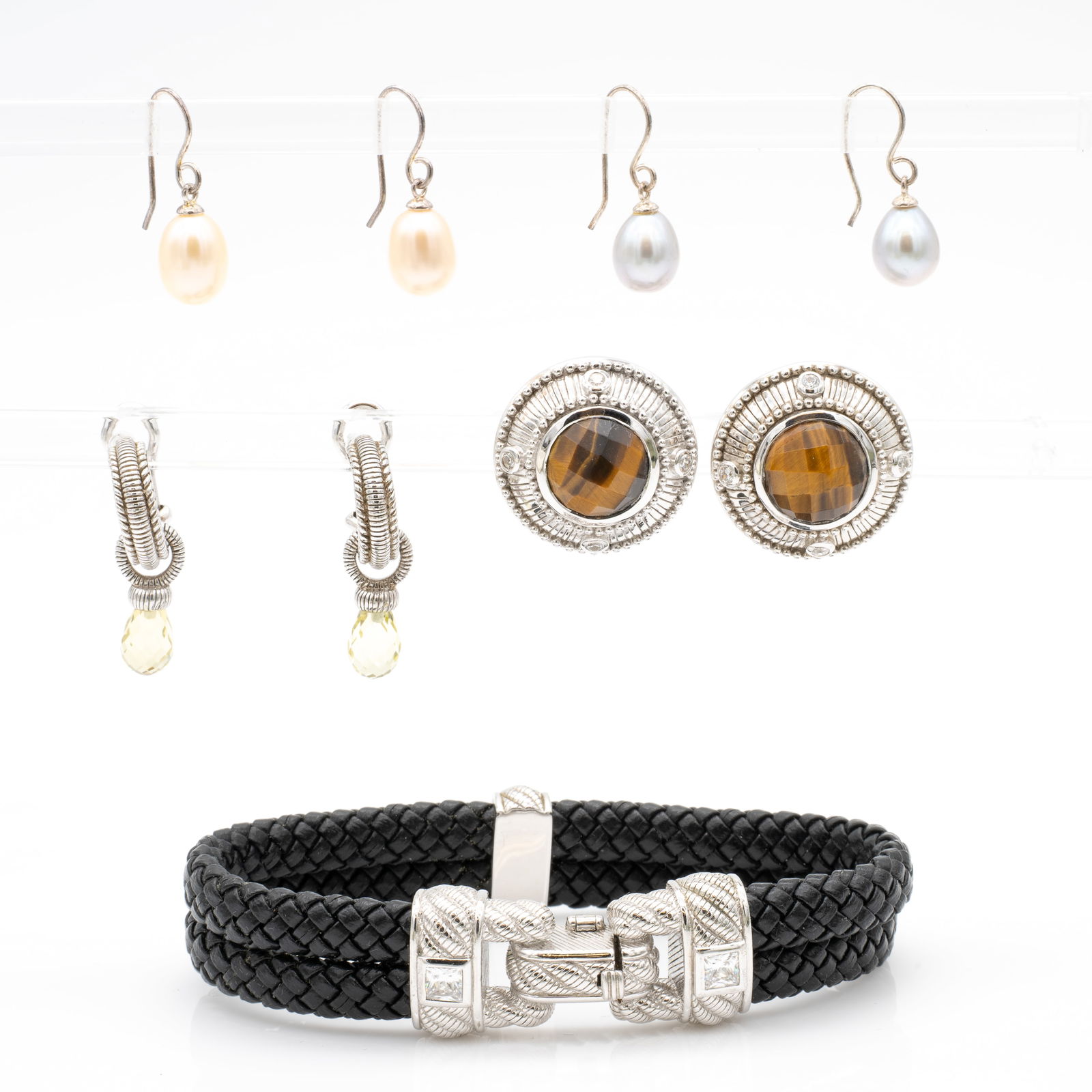 Judith Ripka, 4 Pairs of Sterling Silver Earrings and Bracelet (1 of 10)