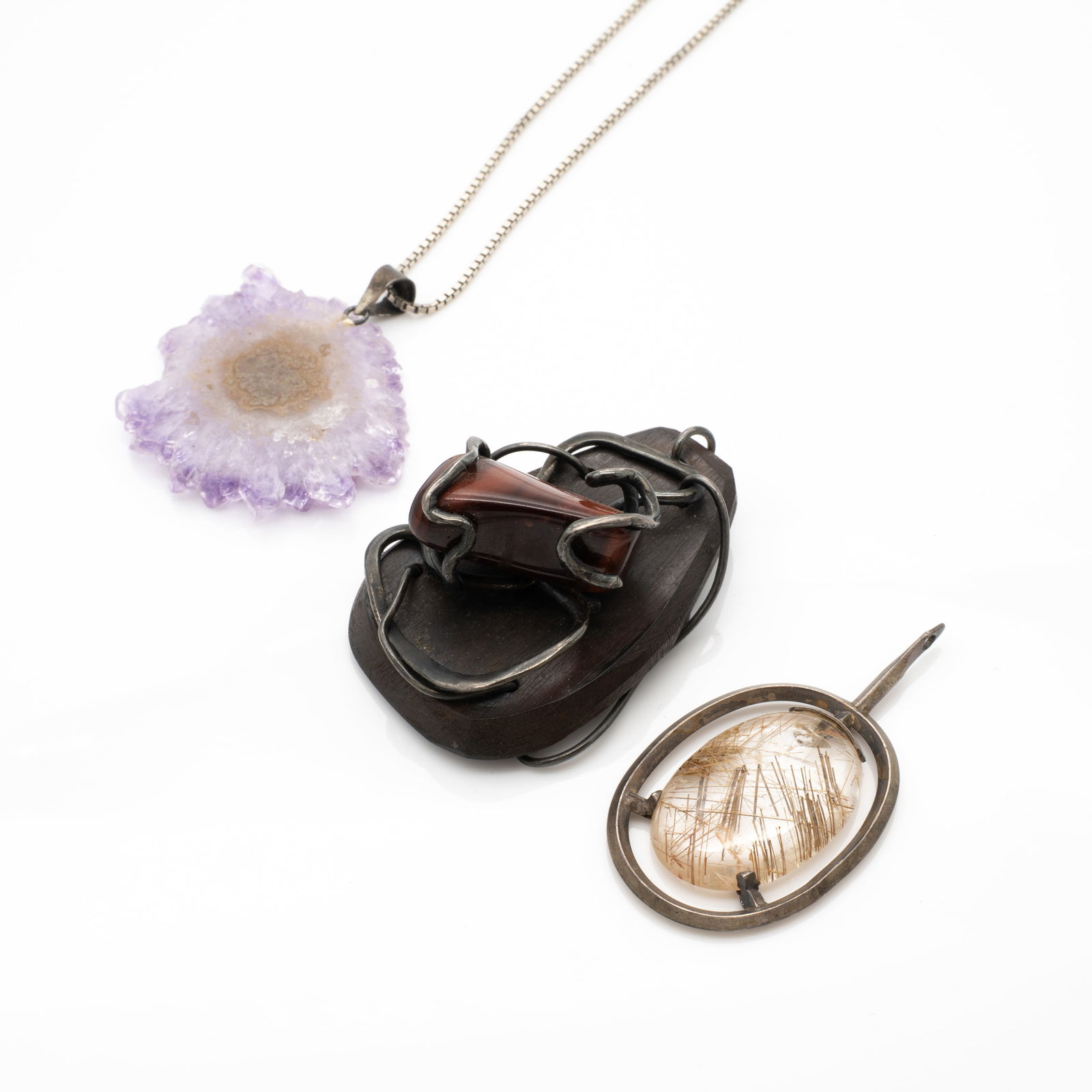 Group of 3 Vintage Mid-Century Sterling Silver Mineral Specimen Pendants (1 of 8)
