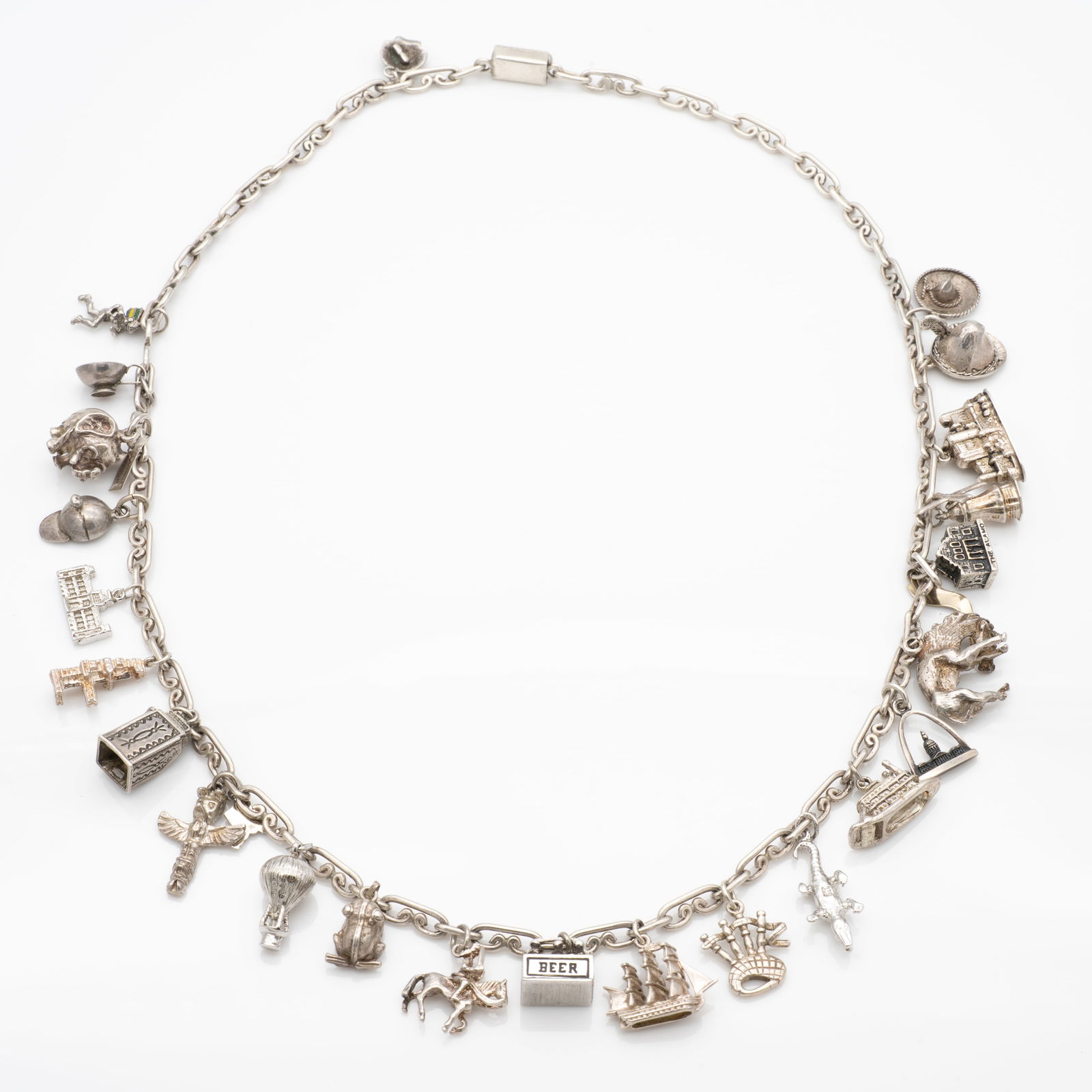 Vintage Mid-Century Sterling Silver Charm Bracelet Necklace (1 of 17)