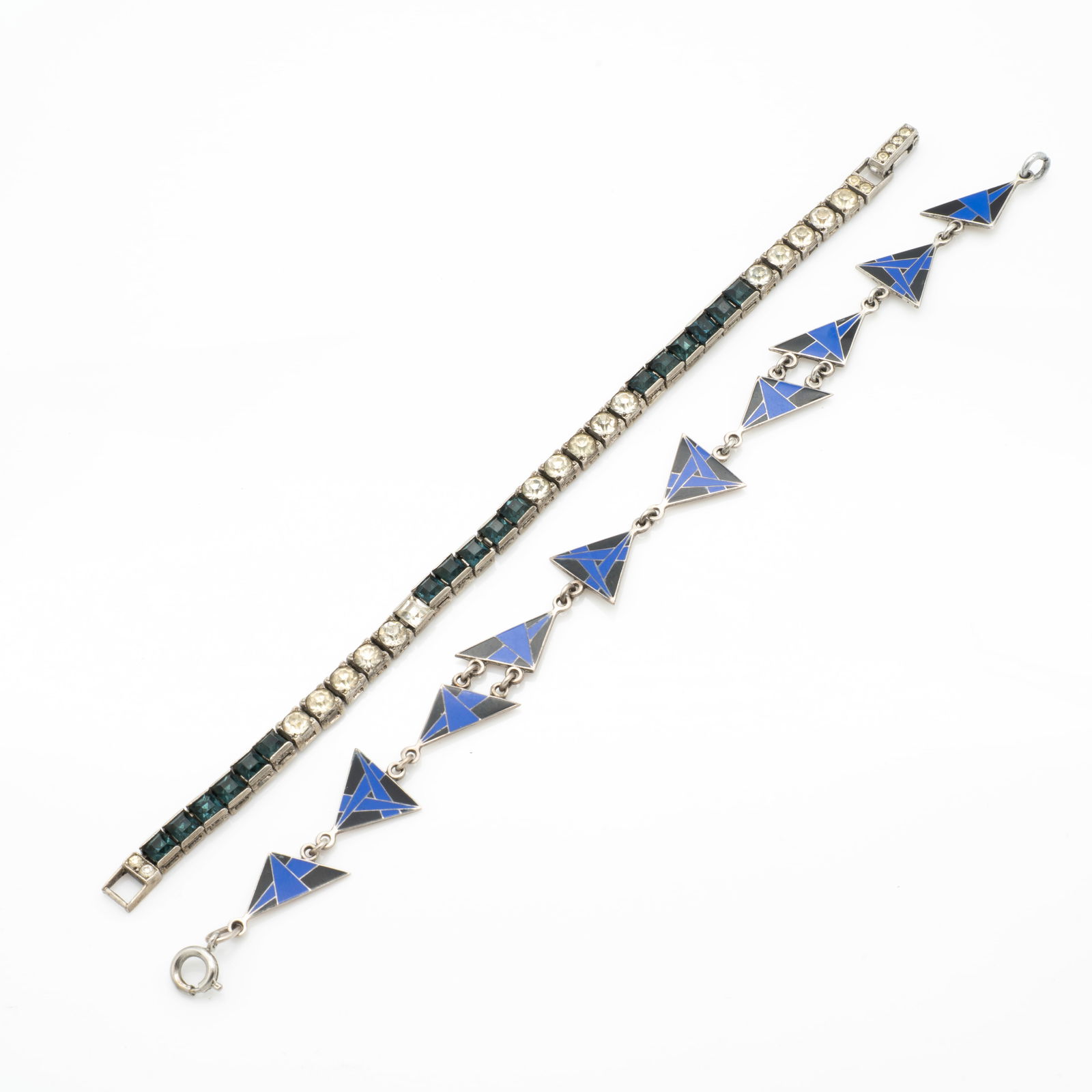 2 Vintage Art Deco Sterling Silver Bracelets incl Cubist Enamel and OTIS (1 of 6)