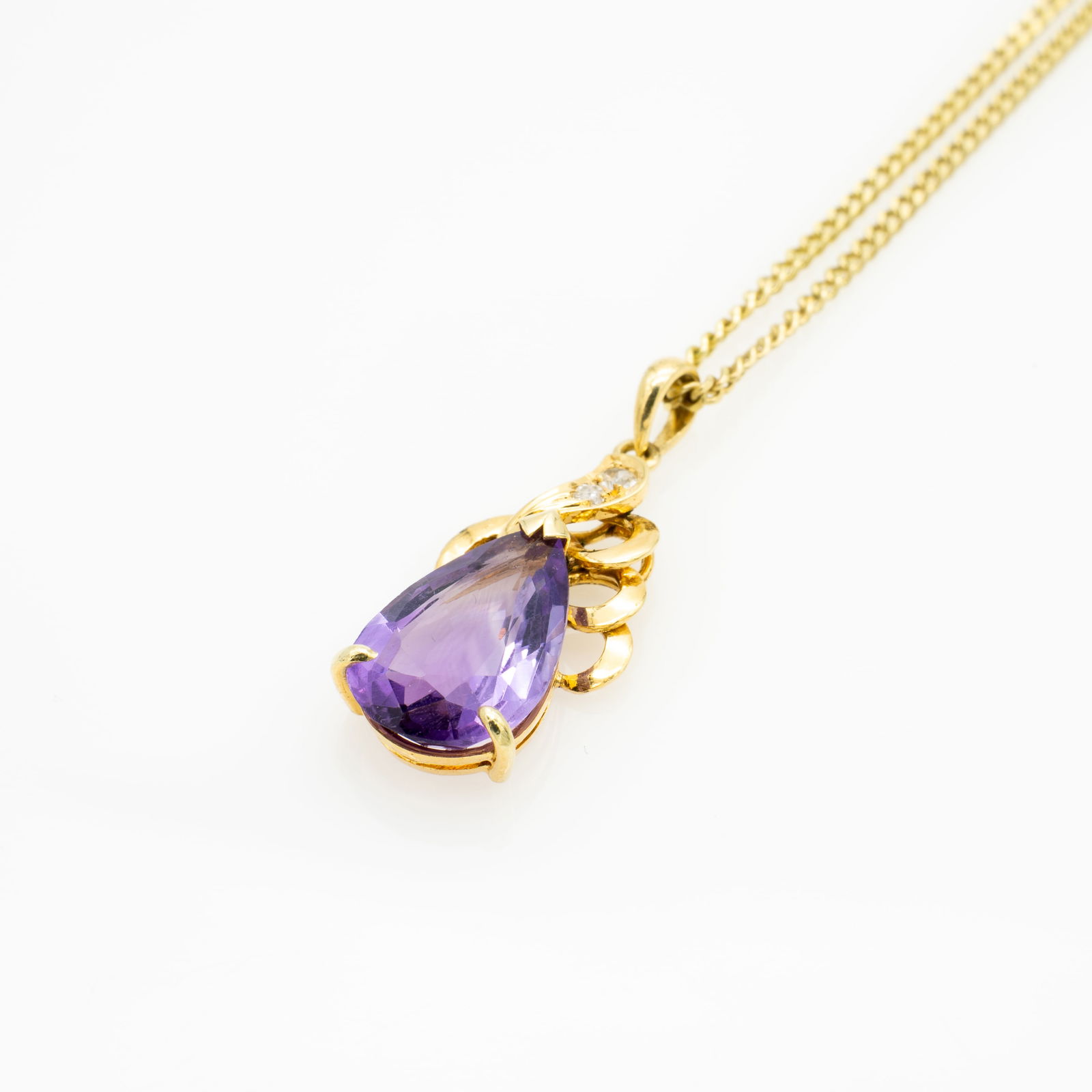 Vintage Mid-Century Diamond, 14k Gold, and Natural Amethyst Pendant Necklace (1 of 5)