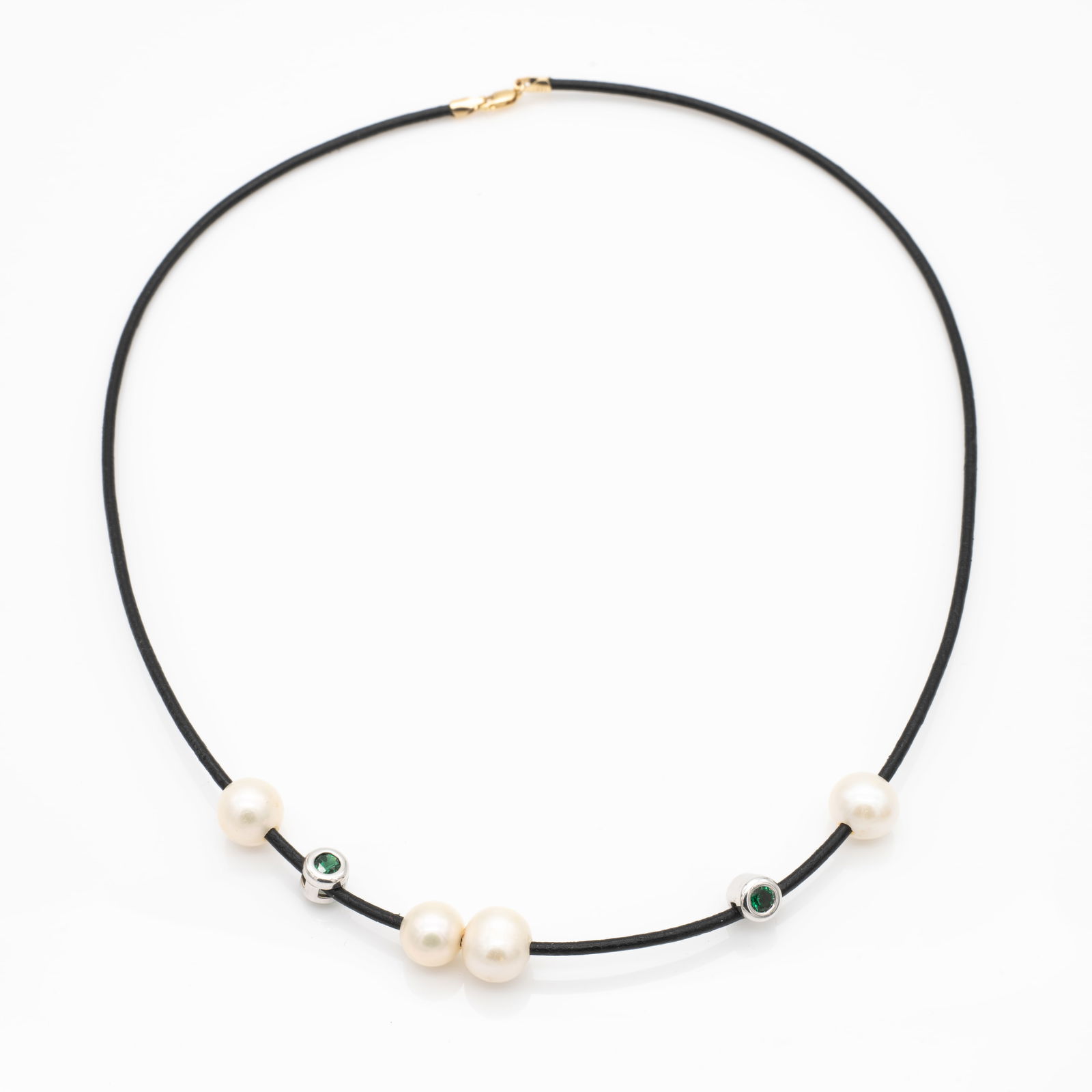 14k Gold, Cultured Pearl, Green Gem, and Leather Necklace (1 of 10)