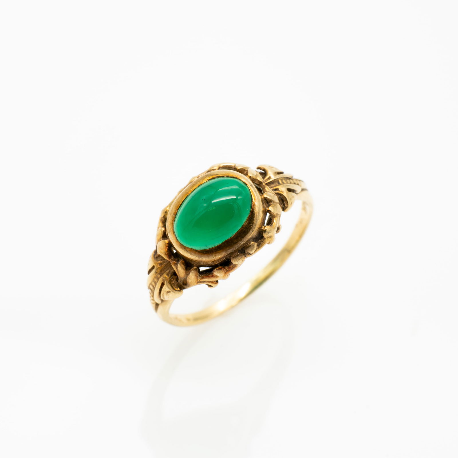 Vintage Mid-Century, Ed Levin, 14k Gold and Green Agate Chrysoprase Ring, Size 7 (1 of 5)