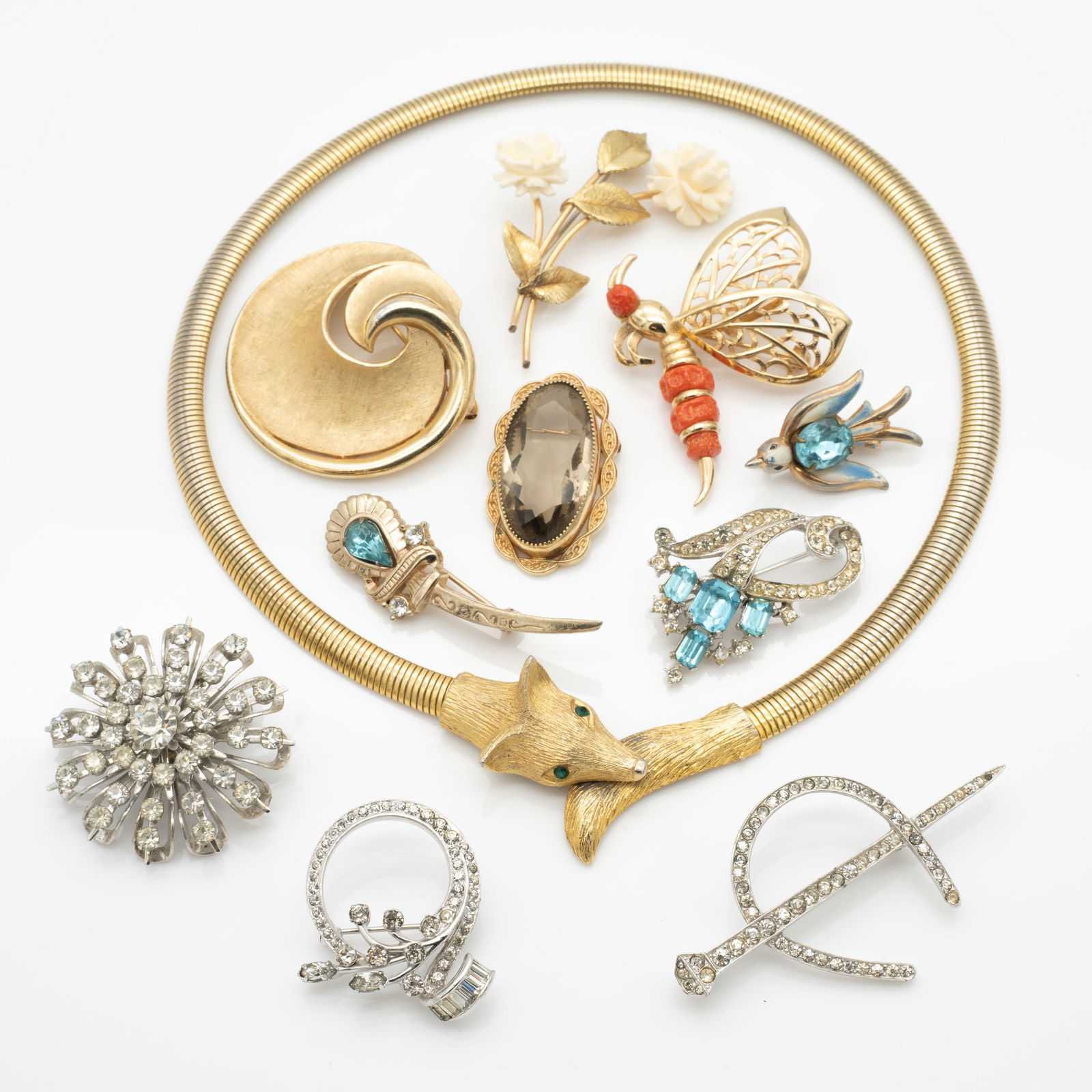 Group of Vintage Mid-Century Trifari, Kramer, and Catamore Costume Jewelry, etc. incl Fox Necklace (1 of 14)