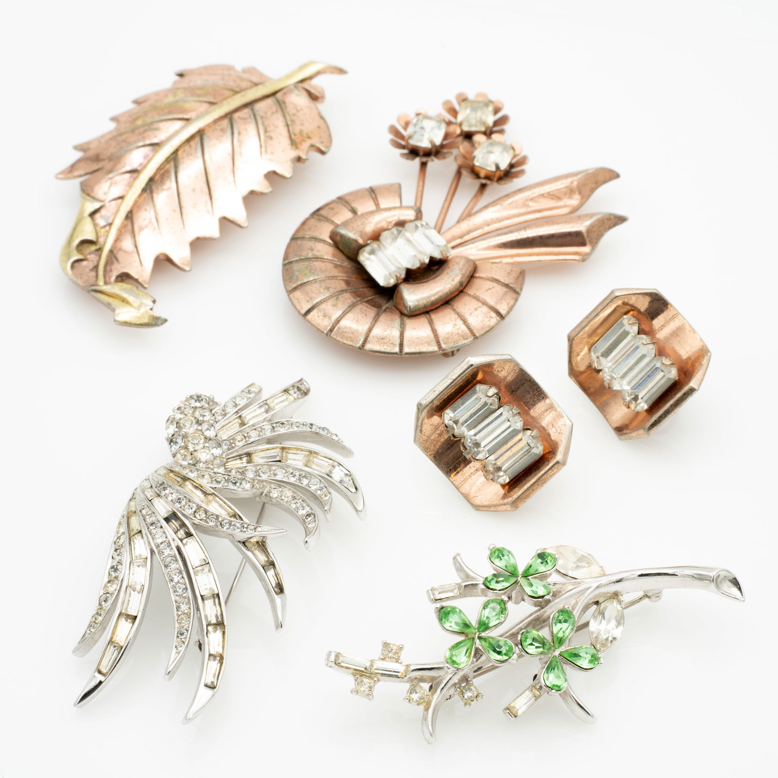 Group of Mid Century Vintage Brooches and Earrings Boucher, Crown Trifari, and Sterling Silver, (1 of 7)