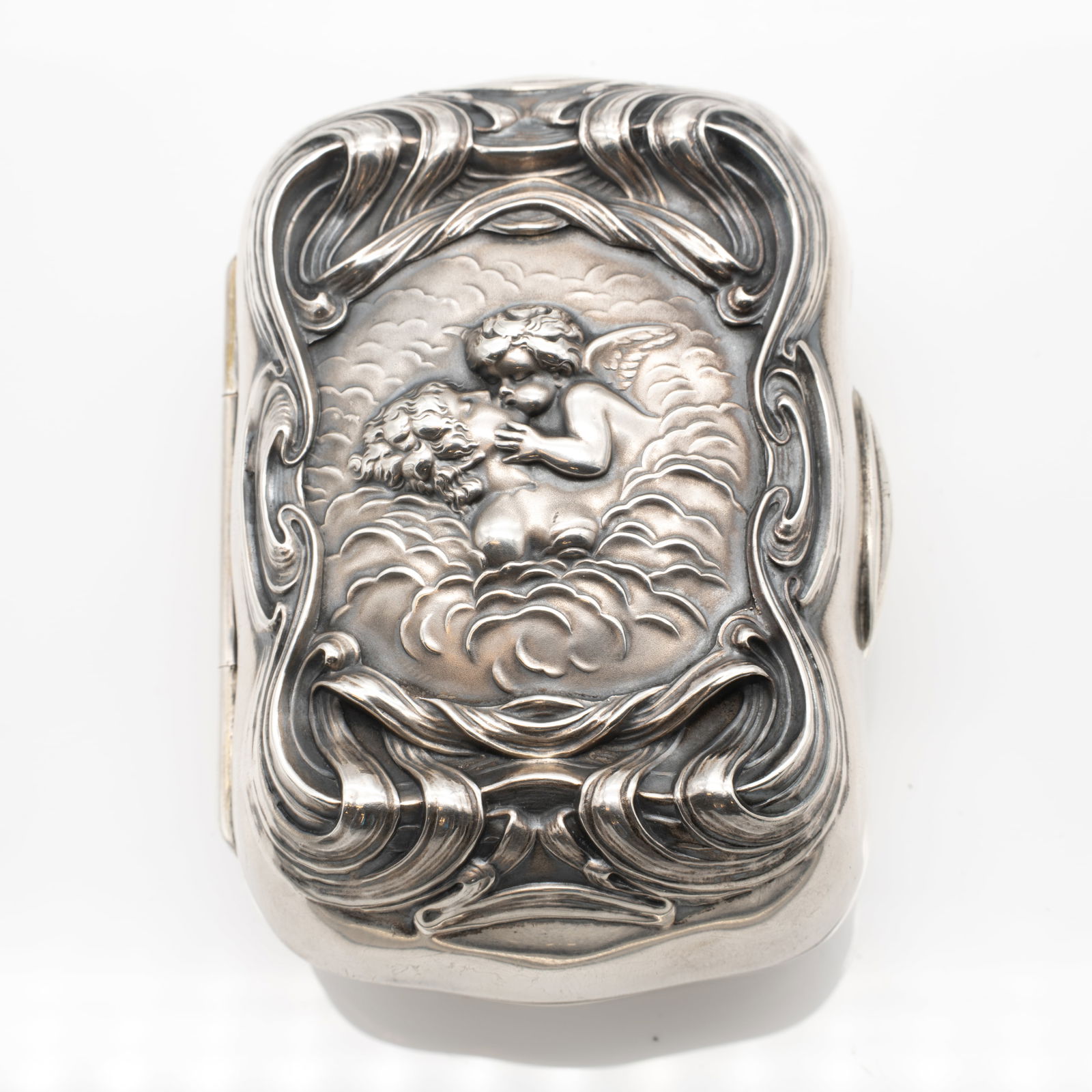 Antique Unger Brothers Art Nouveau Cupid's Kiss, Lover's Dream, Sterling Silver Soap Dish Box (1 of 8)