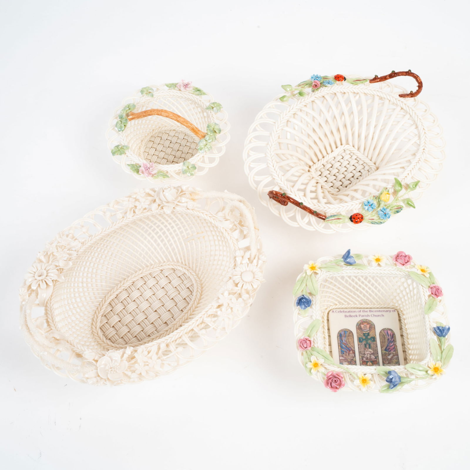Group of 4 Irish Belleek Porcelain Baskets, Two Strand, Three Strand, Four Strand and Commemorative (1 of 14)