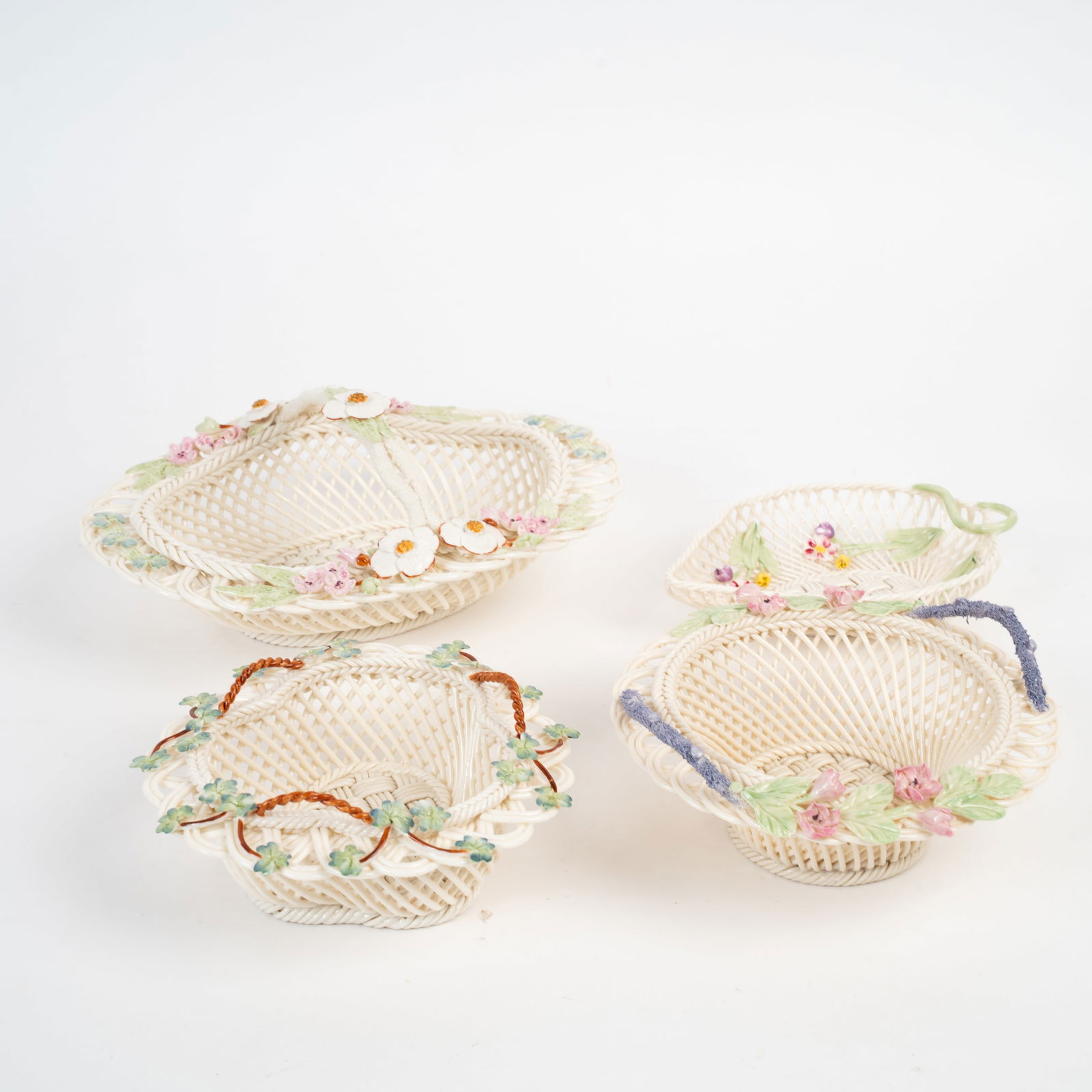 Group of 4 Irish Belleek Porcelain Baskets, Floral Painted Two Strand, Three Strand and Four Strand (1 of 15)