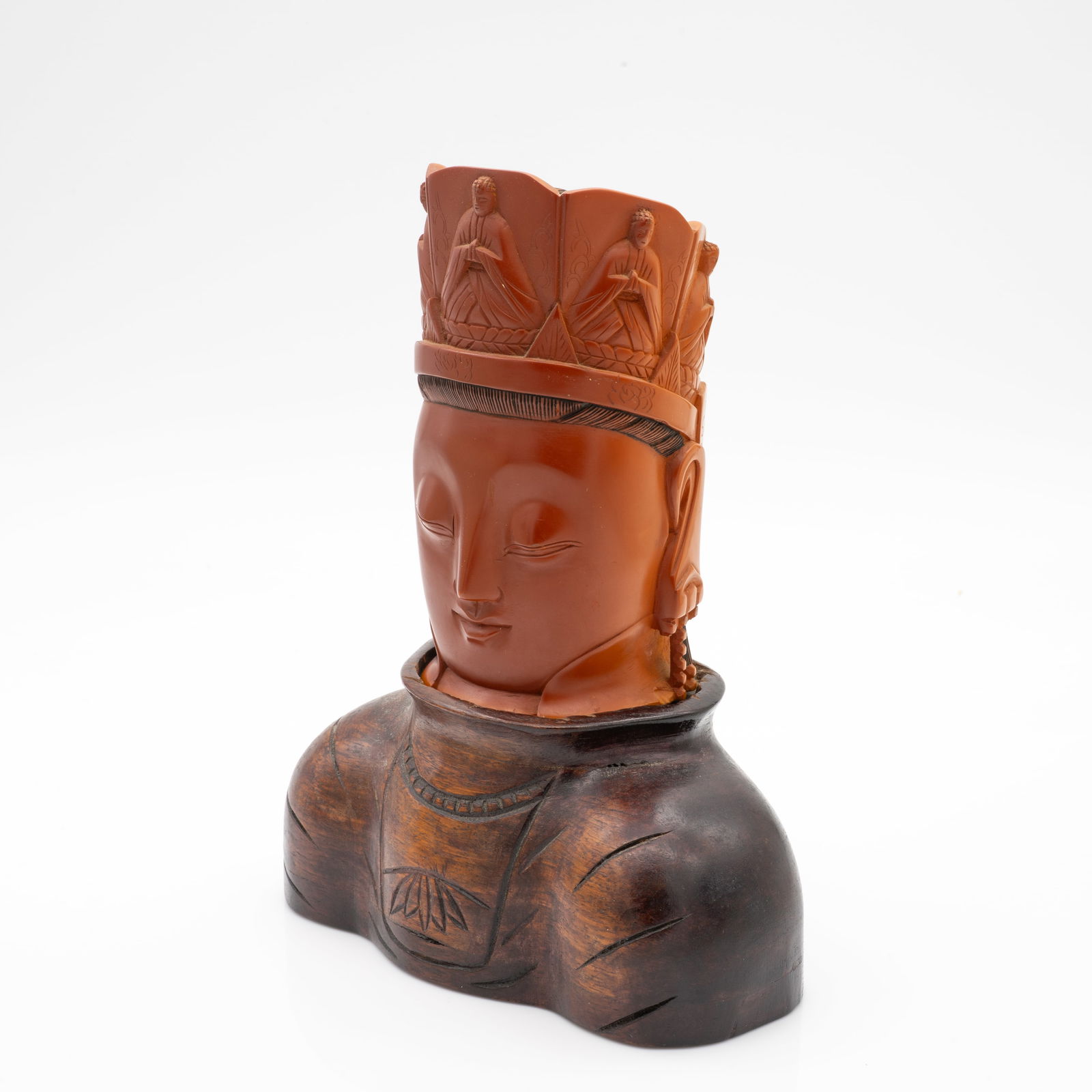 Antique Chinese Hand Carved Bakelite Quan-Yin Statue Sculpture Bust (1 of 16)