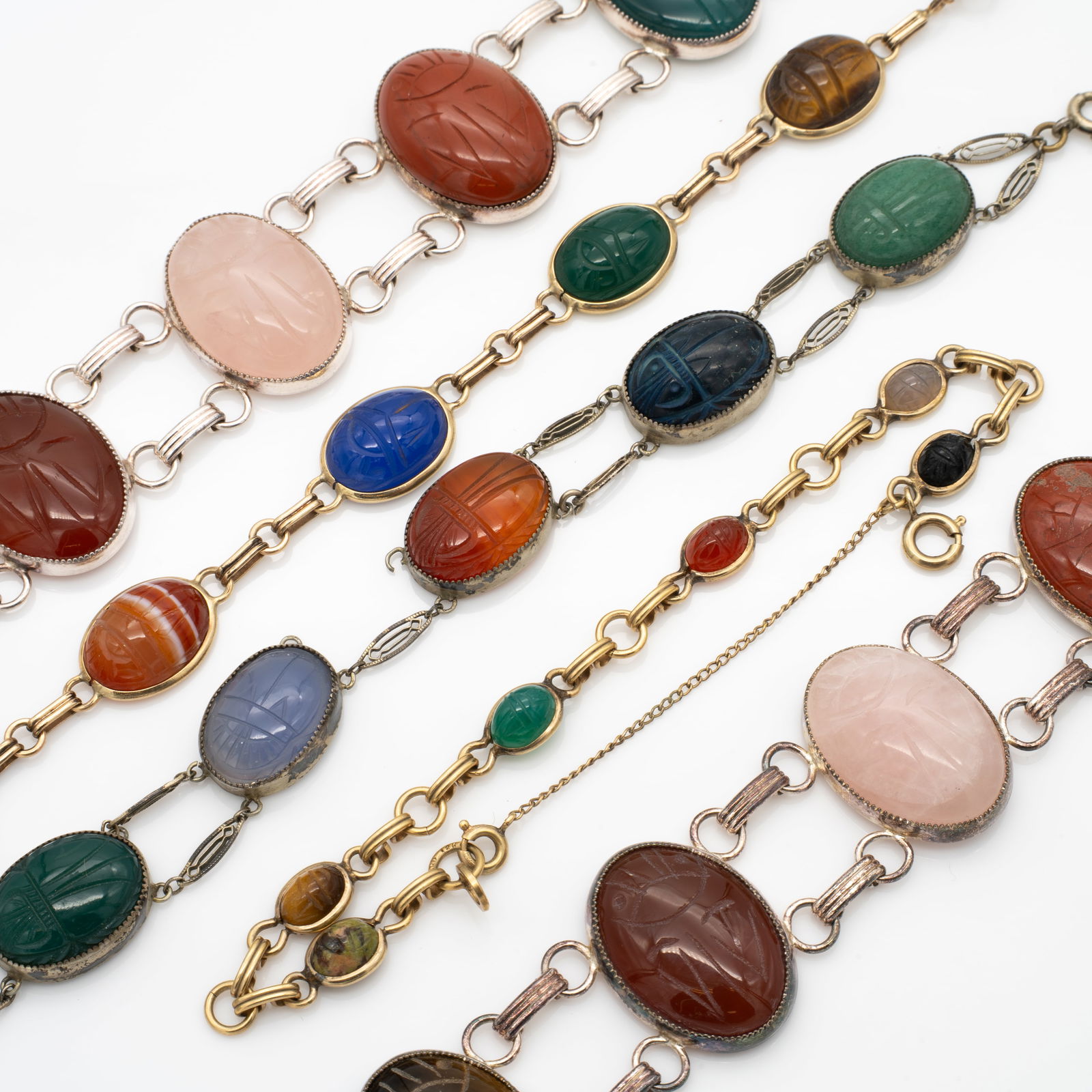 Group of Vintage Scarab Bracelets Gold GF and Sterling Silver (1 of 7)