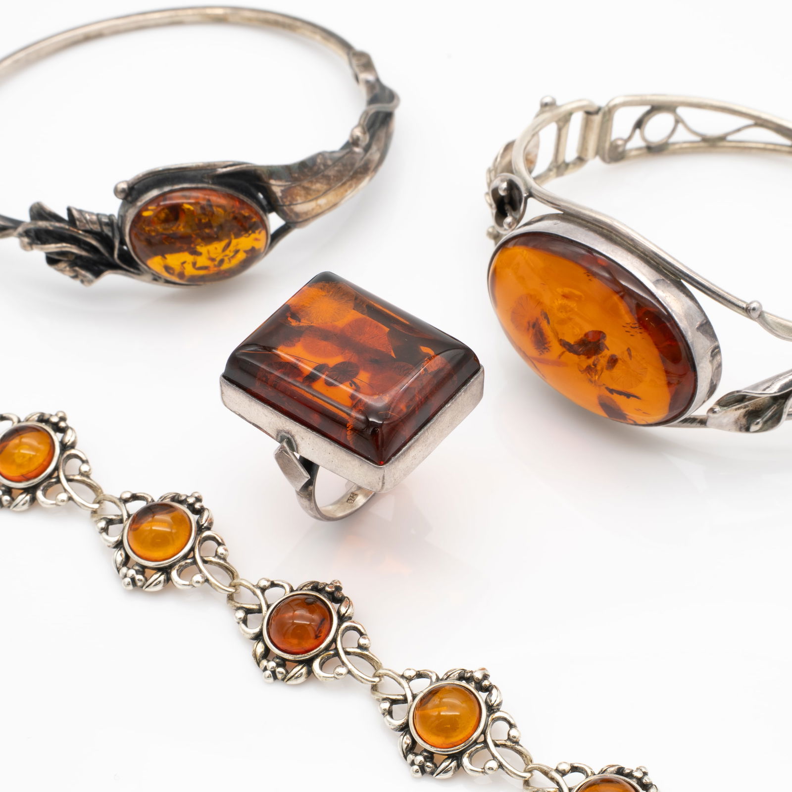 Lot of Sterling Silver and Amber Jewelry, Ring, Cuffs and Bracelet (1 of 12)