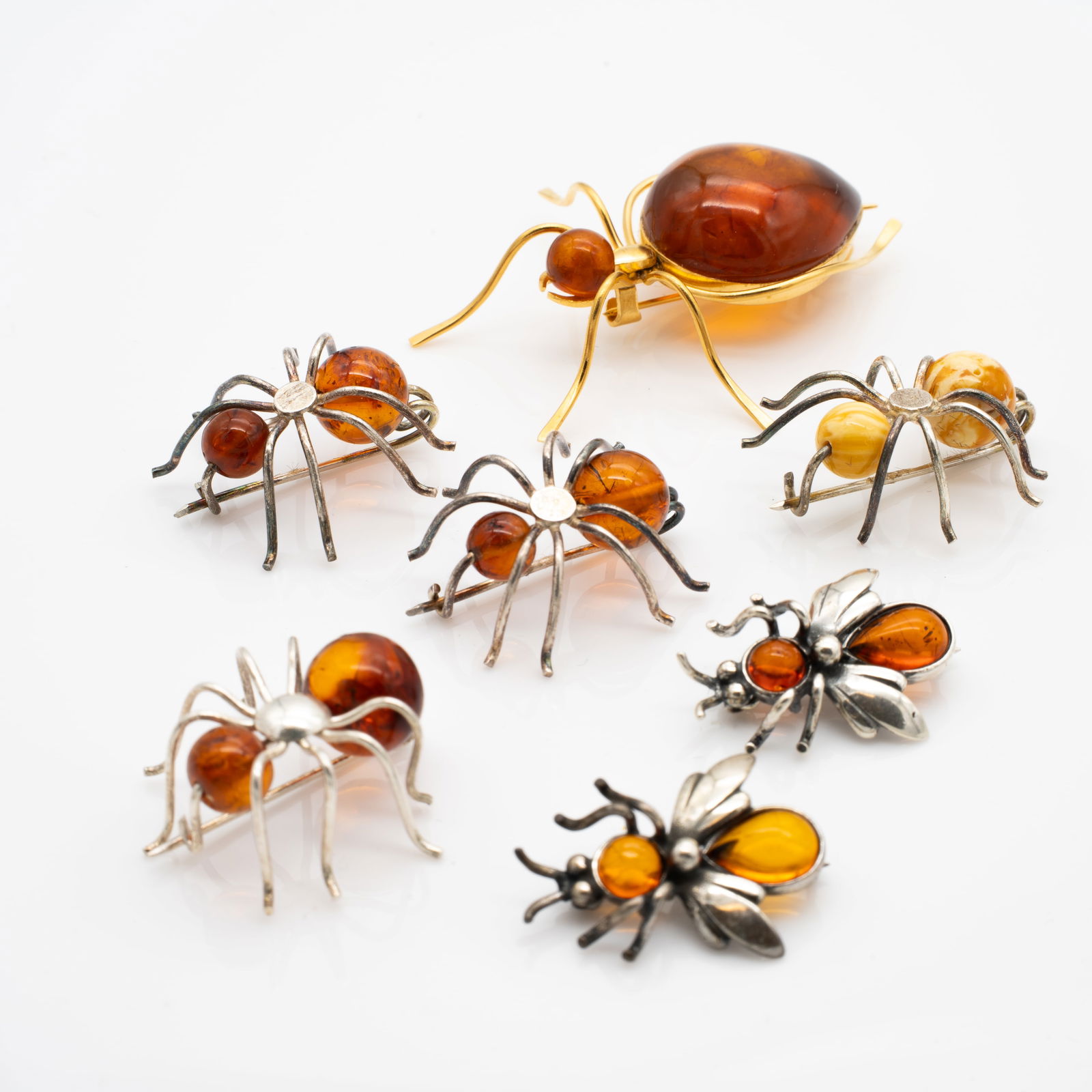 Group of Seven Vintage Amber Bug Insect Pins Brooches (1 of 3)