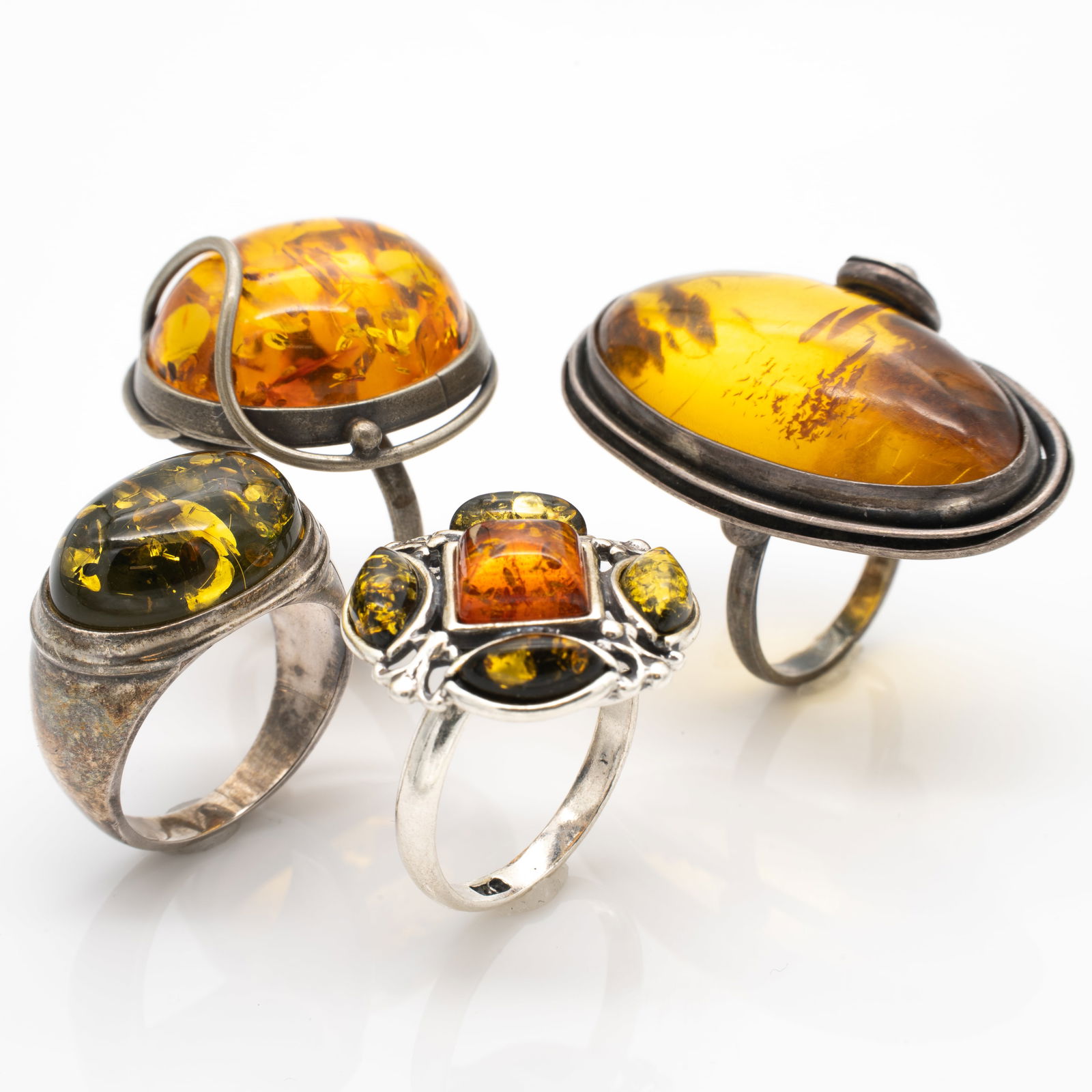 Group of 4 Vintage Sterling Silver and Amber Rings incl Baltic and Poland (1 of 12)
