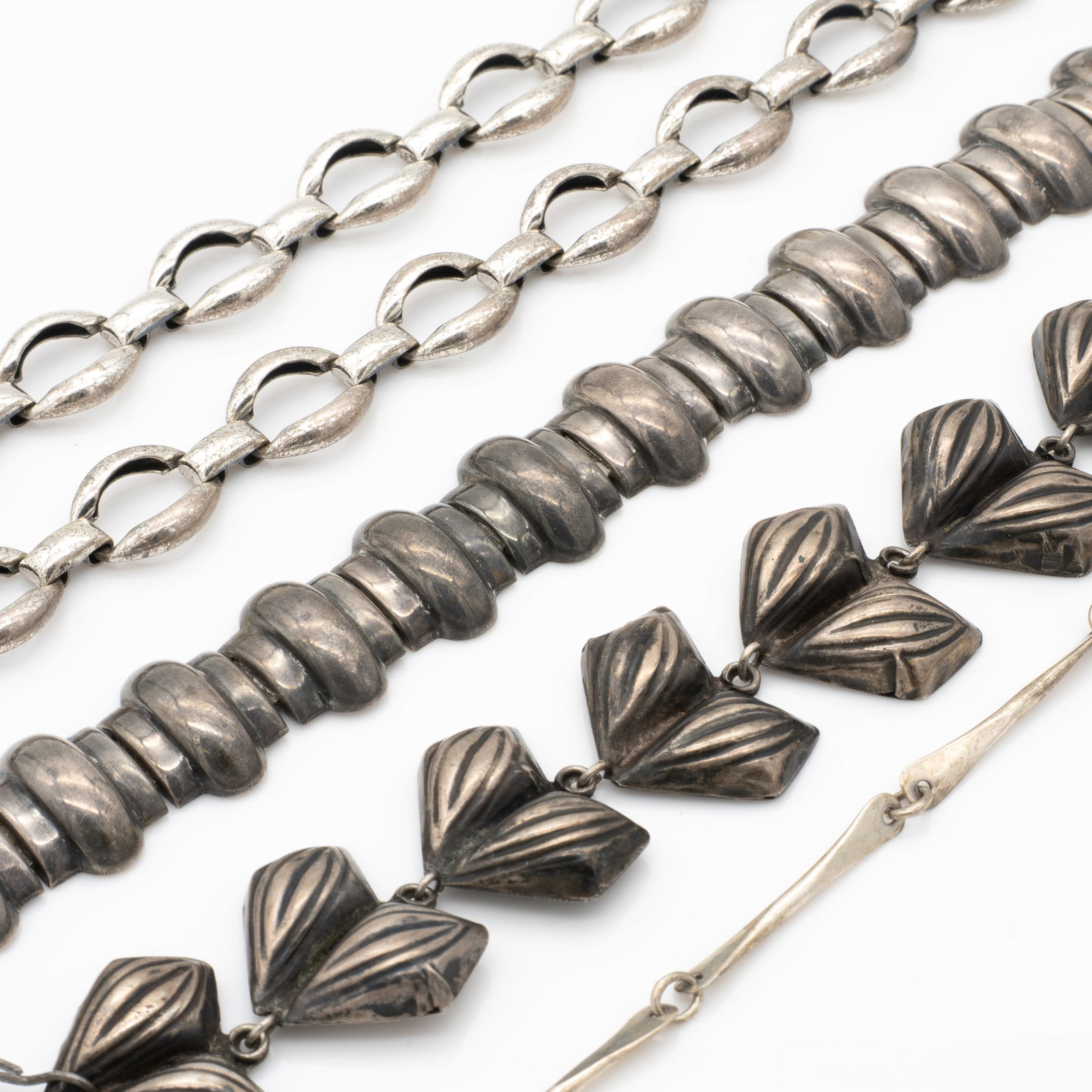 Mid-Century Silver Bracelet Necklace Earrings Lot Danecraft Mexico (1 of 10)