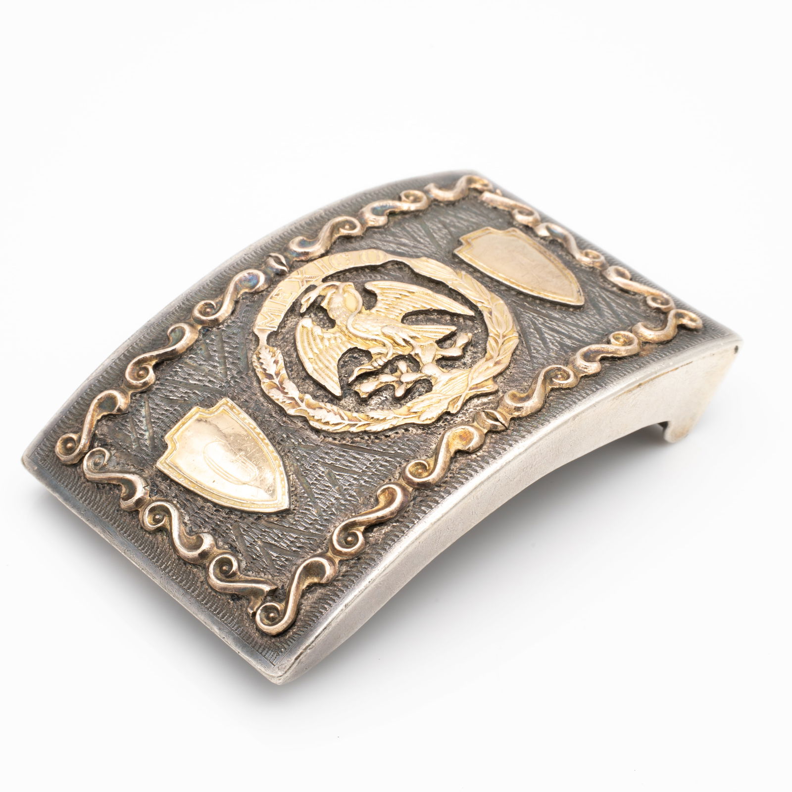 Large 10k Gold and Sterling Silver 1950s Mexico Men's Belt Buckle - Hecho En Mexico (1 of 5)