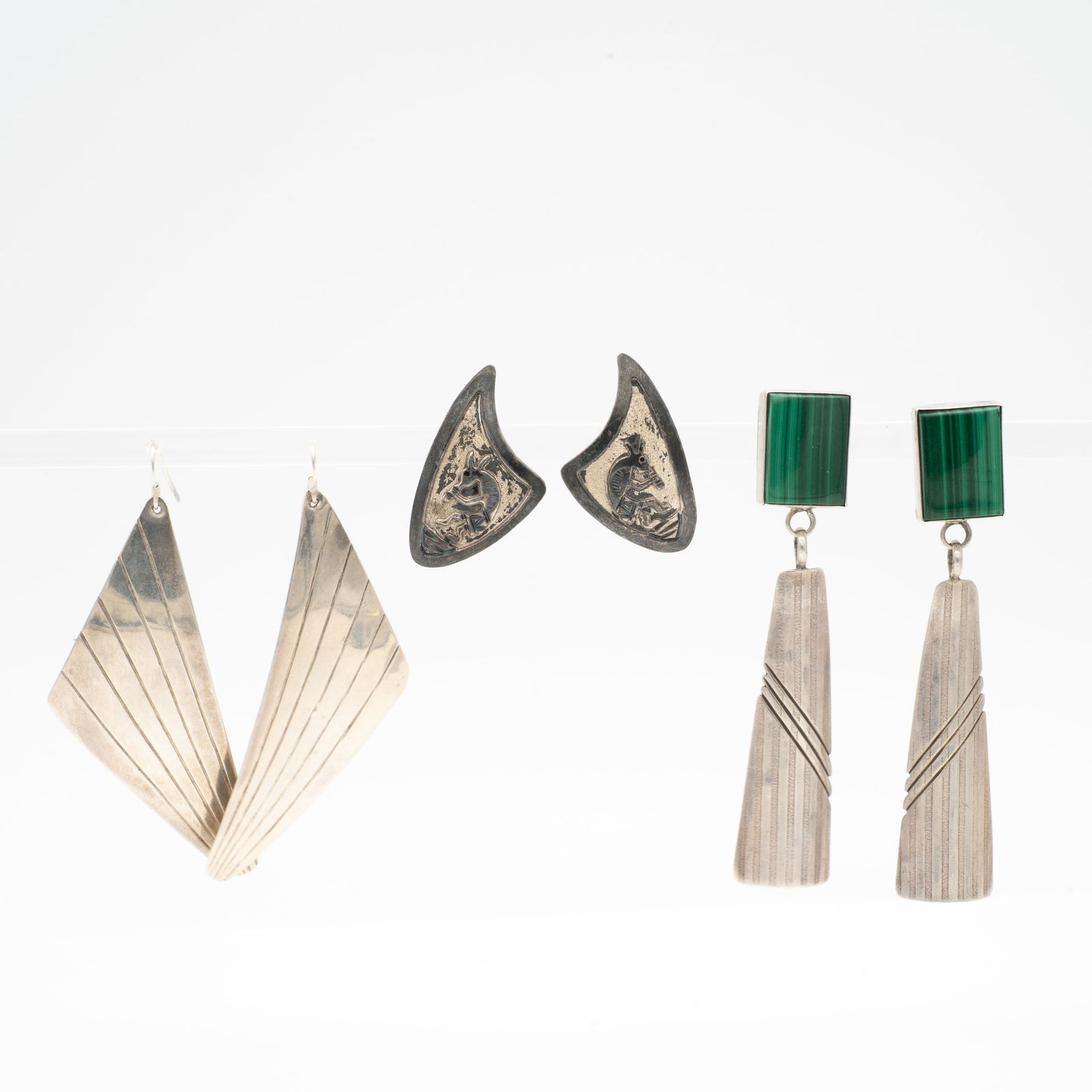 3 Vintage Southwest Sterling Silver Pairs of Earrings incl Malachite, L. Yazzie, AMC (1 of 4)
