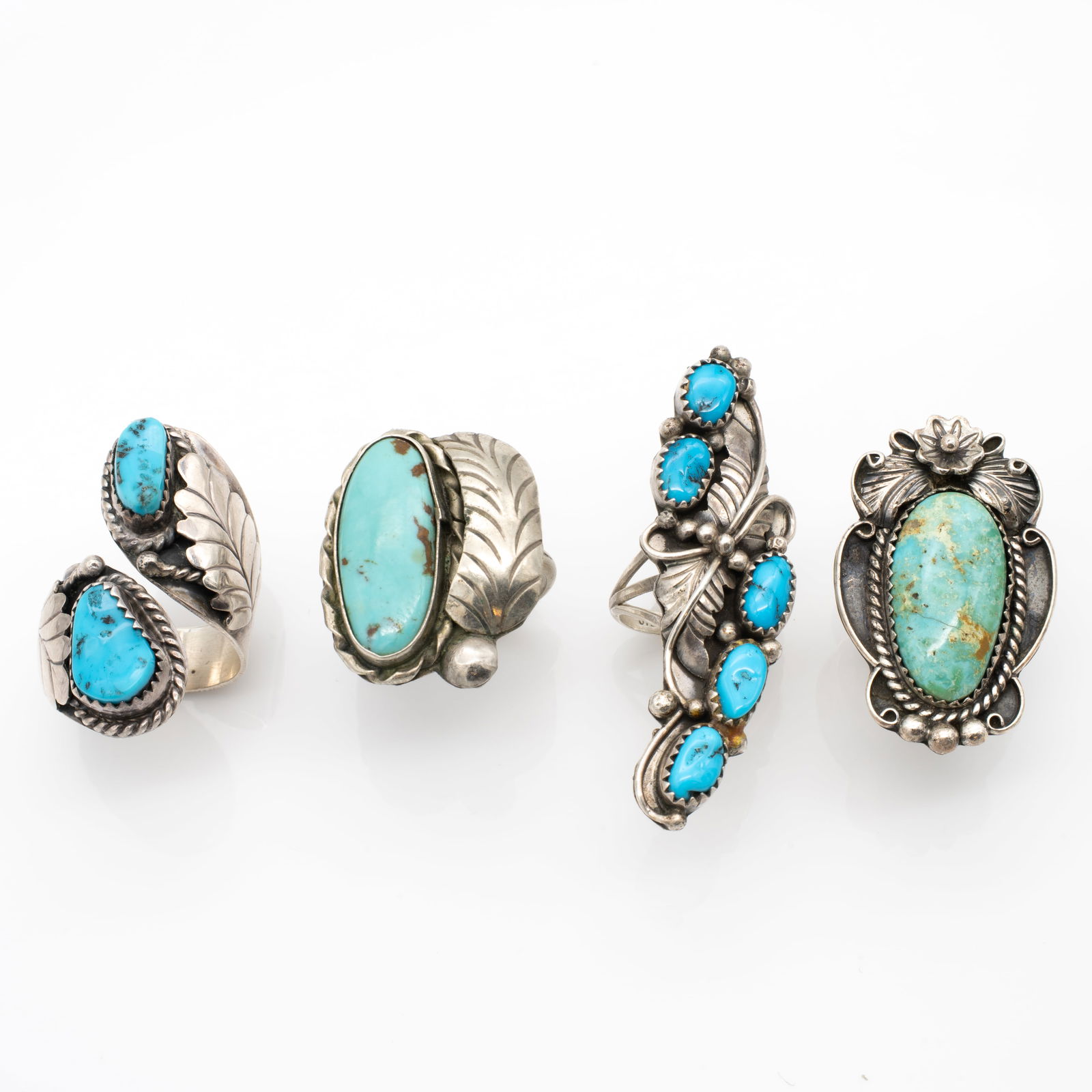 Lot of 4 Native American Sterling Silver and Turquoise Rings (1 of 5)