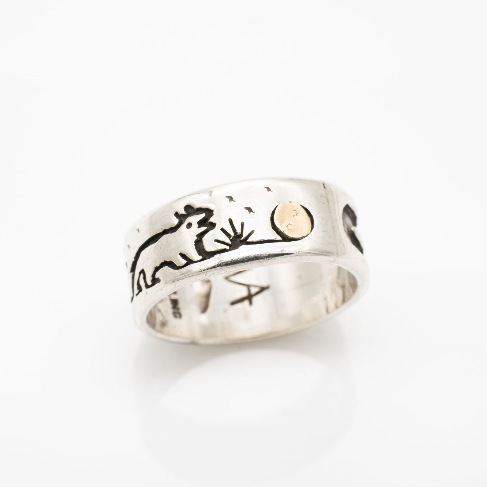 Vidal Aragon, Santo Domingo, Storyteller Ring, Native American Sterling Silver, Size 6 (1 of 5)