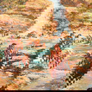 Howard Terpning, Vanishing Pony Tracks, 2006, 47/300: Lot 190 Howard Terpning, Vanishing Pony Tracks, 2006, 47/300 Howard Terpning (American, b. 1927) Title: Vanishing Pony Tracks Medium: Giclée on canvas Edition:</