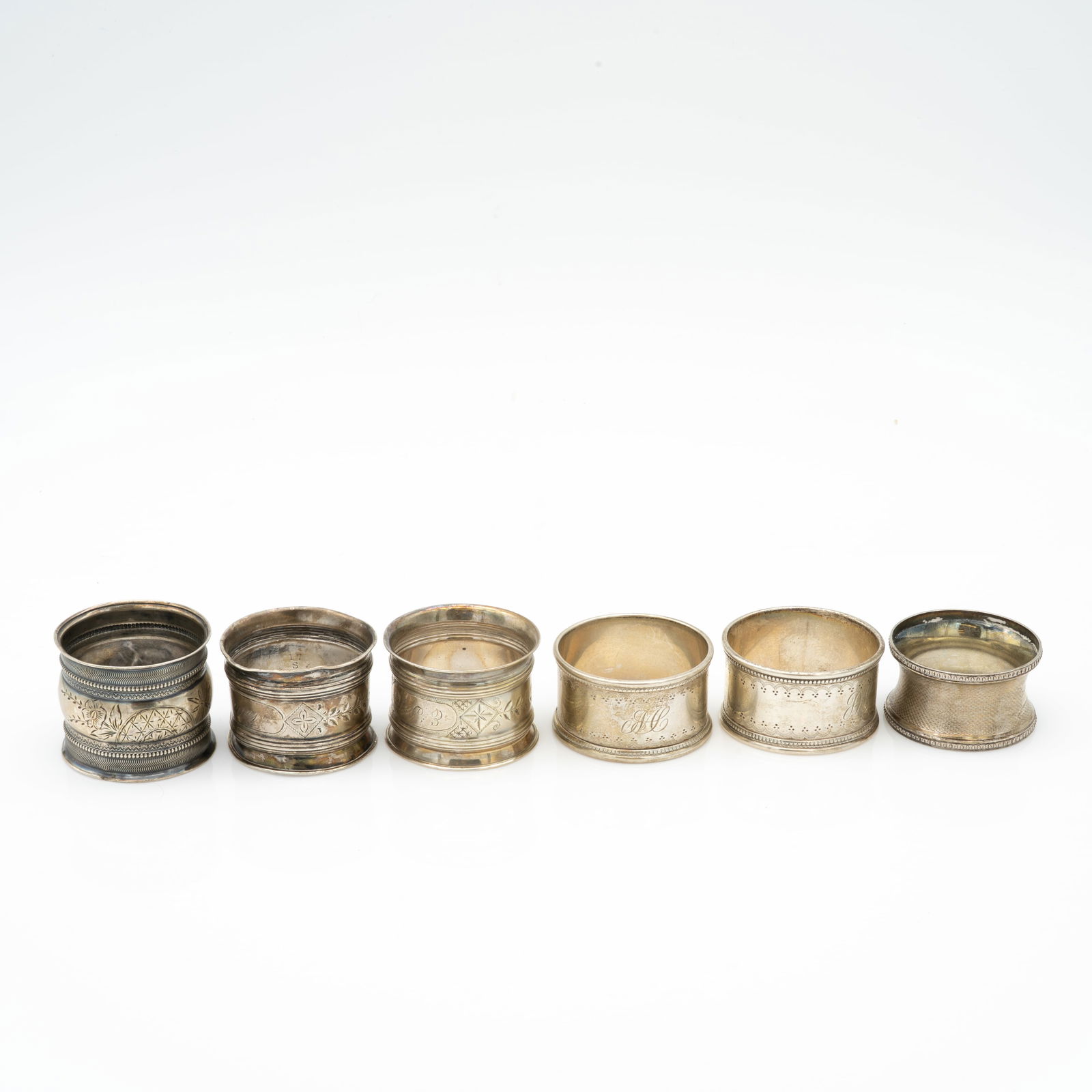 Set of 6 Antique Sterling Silver Napkin Ring Ornate Engraved Sterling Silver Napkin Rings 19 Century (1 of 7)