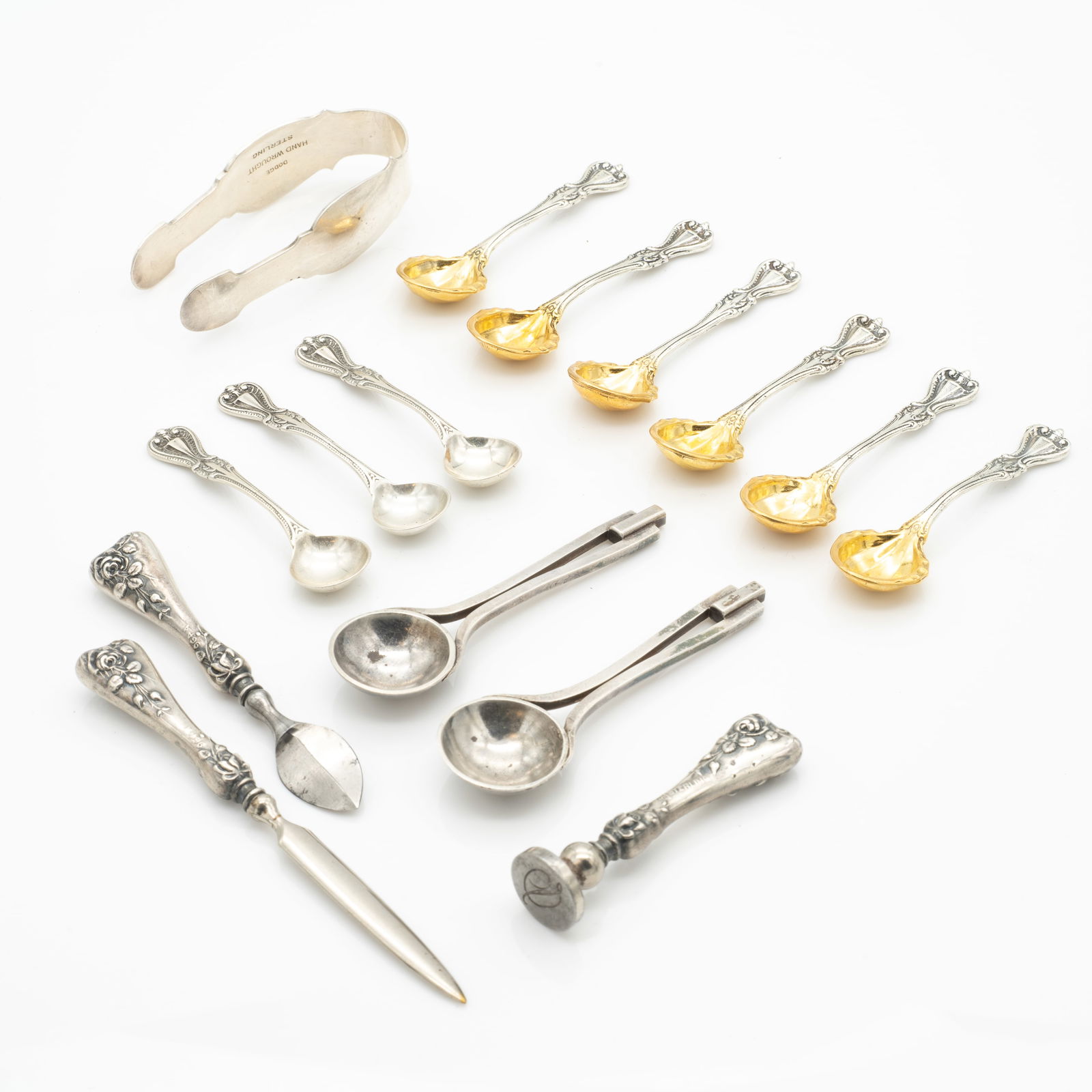 Vintage Sterling Silver Accessories, Silver Tongs, Gilt Salt Spoons, and Modern Design Salt Spoons (1 of 12)