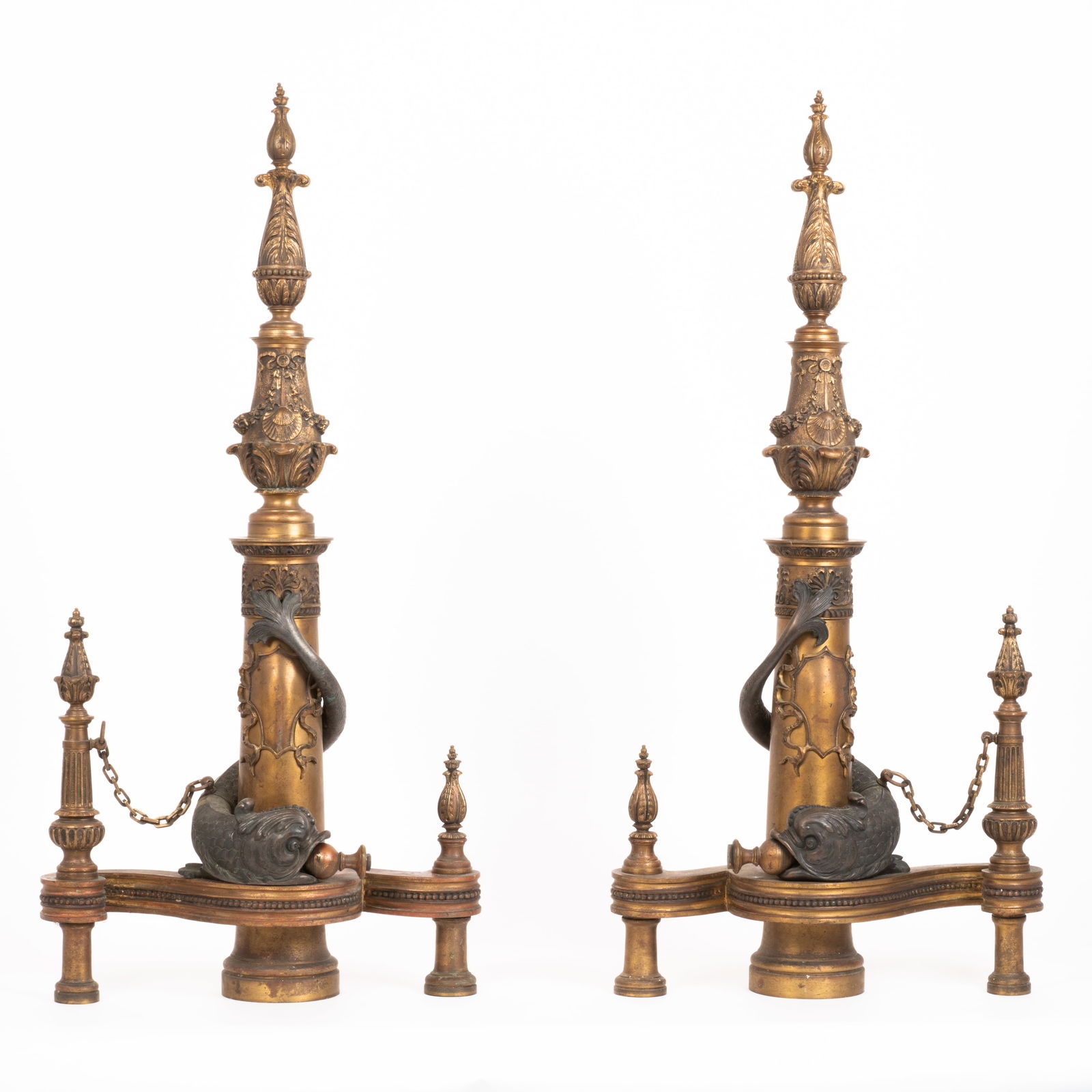 Pair of Antique Bronze Empire Dolphin Andirons (1 of 17)