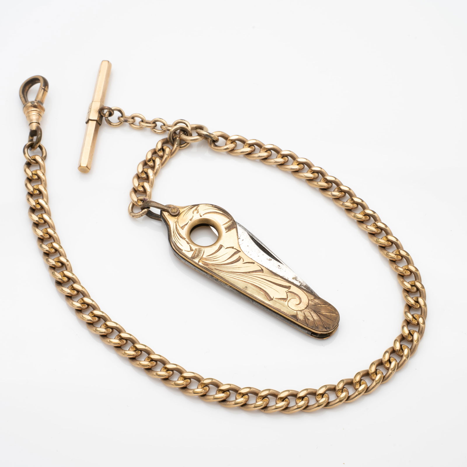 Antique Gold GF Watch Chain with Cigar Cutter Pocket Knife Watch Fob (1 of 7)