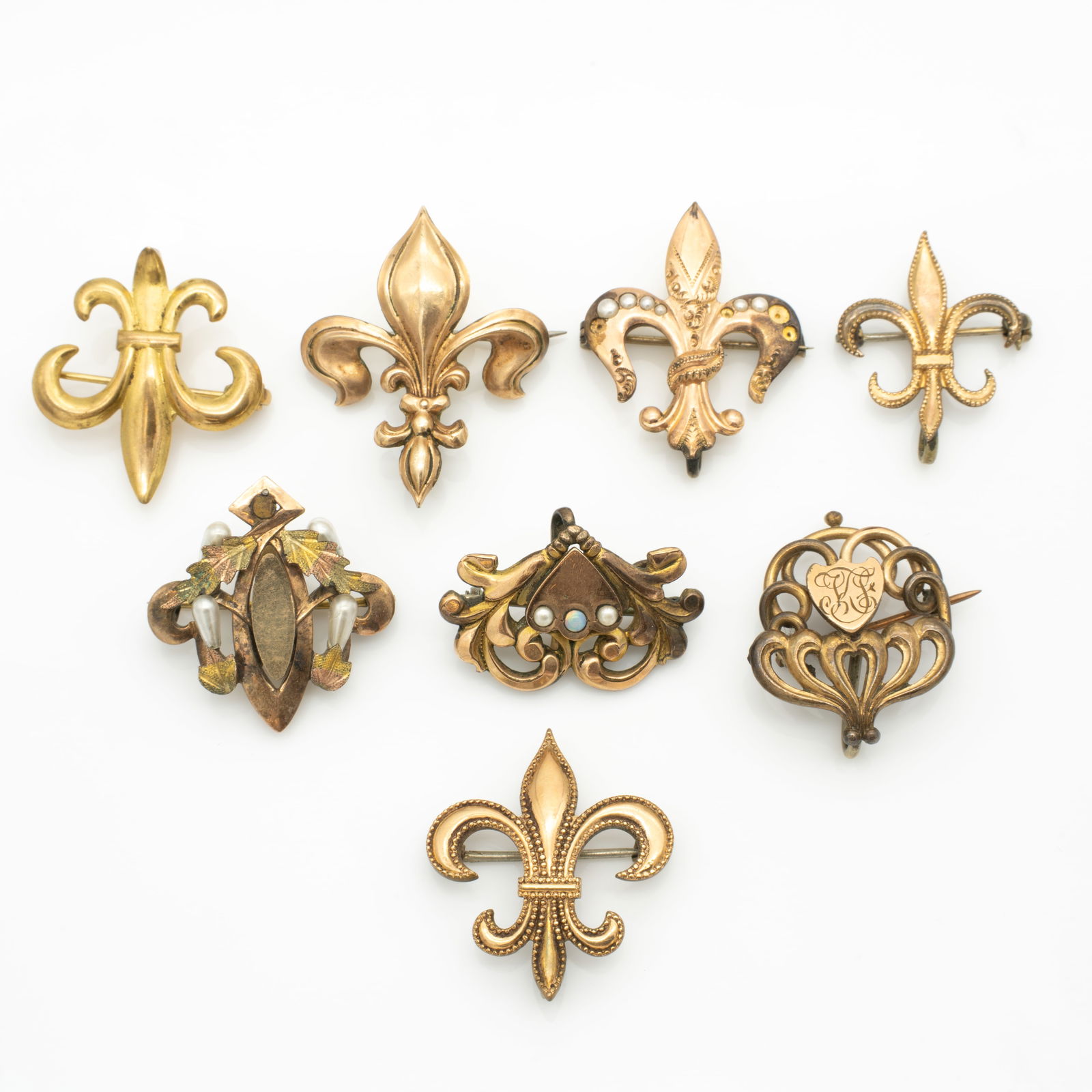 Lot of Victorian Gold GF Ornate Watch Pins Incl Seed Pearls, Opal (1 of 4)