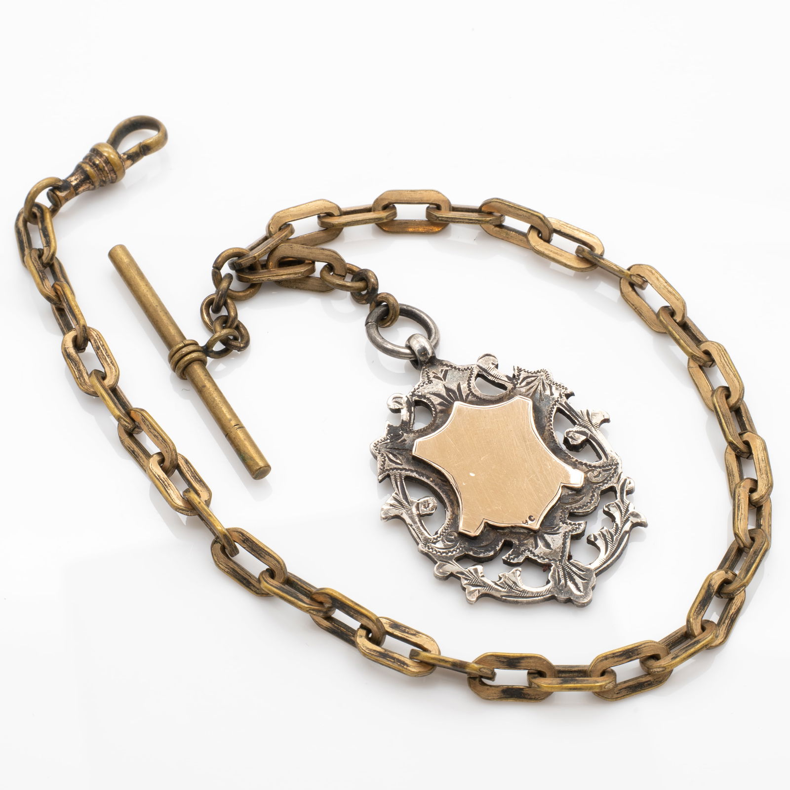 Antique Gold GF Watch Chain incl Sterling Silver William H. Haseler 9k Fob (1 of 5)