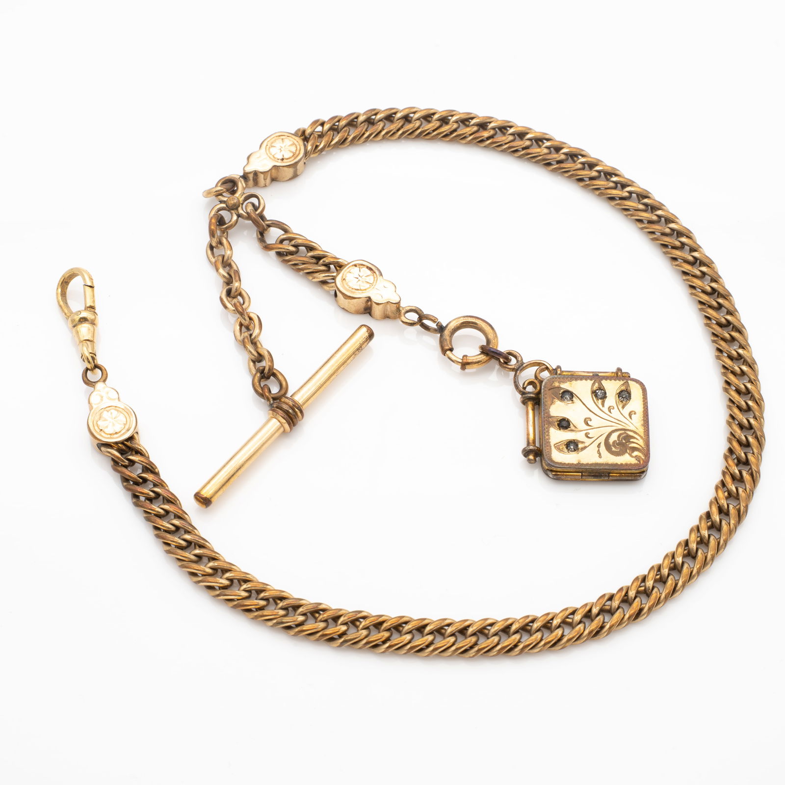 Ornate Antique Gold GF Watch Chain with Locket Fob (1 of 6)
