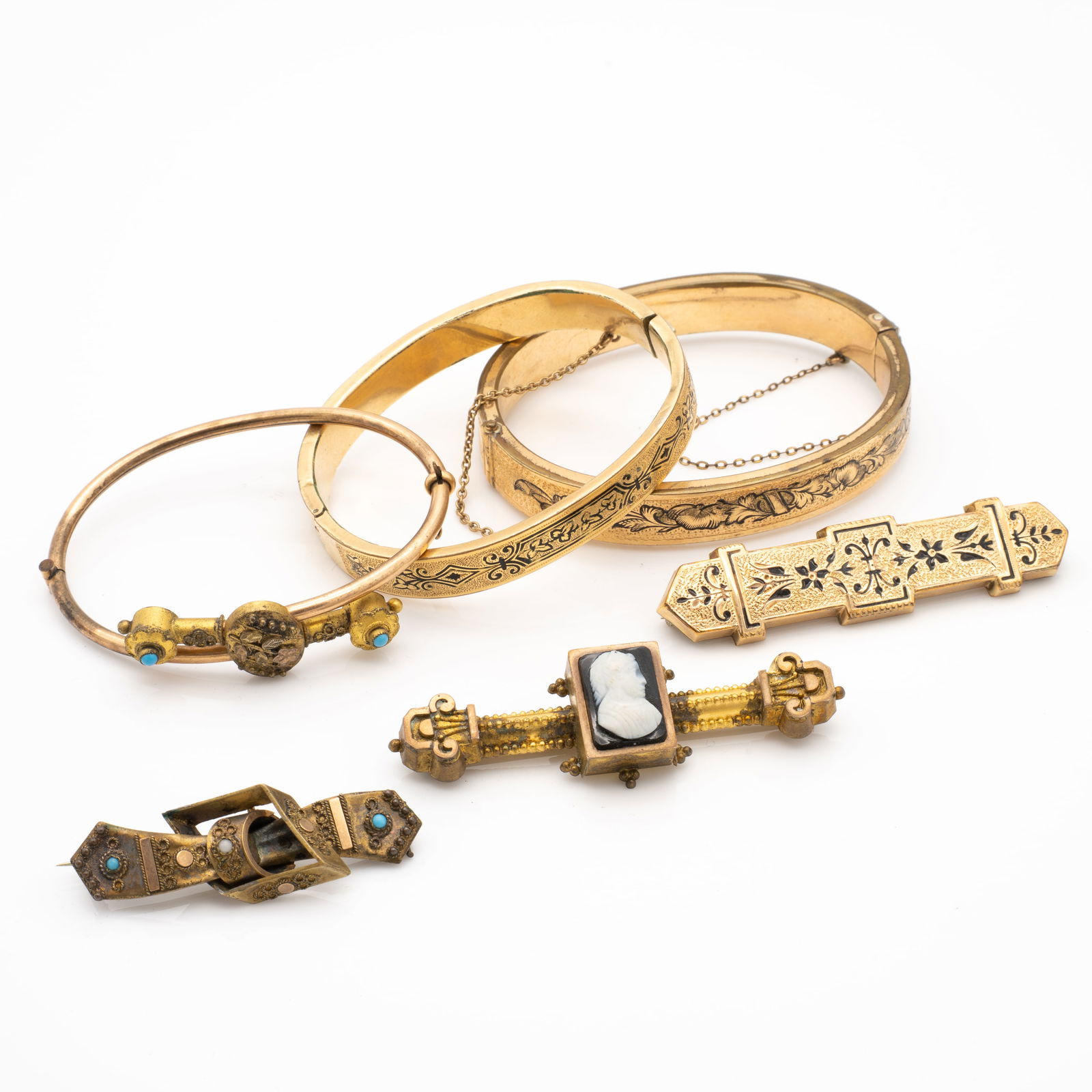 Antique 19th Century Gold Gf Bracelets and Brooches (1 of 14)