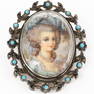 Antique French Silver Ornate Silver Signed Miniature Painting Portrait Brooch