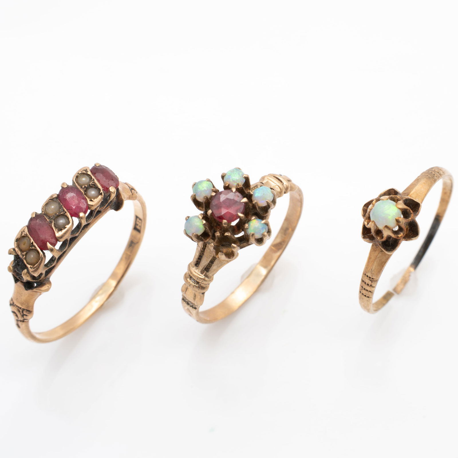 Lot of 3 Antique Victorian Gold Rings, Rubies Seed Pearl, Opal, For Restoration (1 of 3)